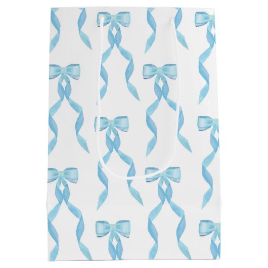 Fancy Waterverf Blue Bow Pattern Medium Cadeauzakje (Achterkant)