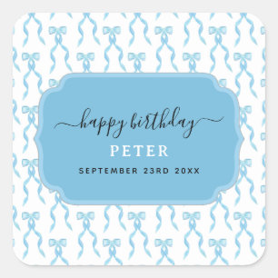 Fancy Waterverf Blue Bow Pattern Vierkante Sticker