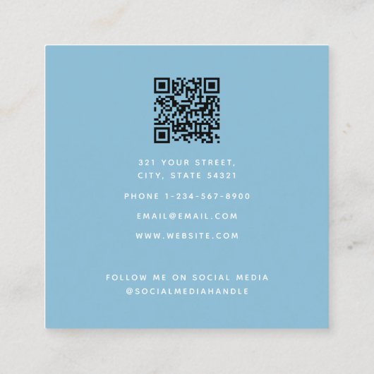Fancy Waterverf Blue Bow QR Code Social Media Vierkante Visitekaartje (Achterkant)
