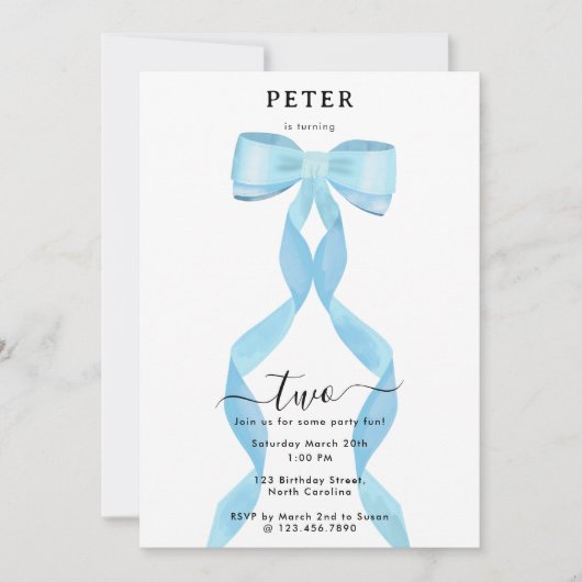 Fancy Waterverf Blue Bow Verjaardag Kaart (Voorkant)