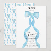 Fancy Waterverf Blue Bow Verjaardag Kaart (Voorkant / Achterkant)