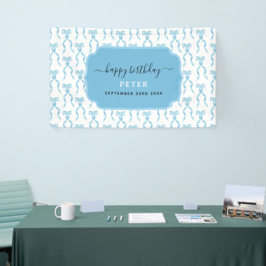 Fancy Waterverf Blue Bow Verjaardag Spandoek (Beurs)