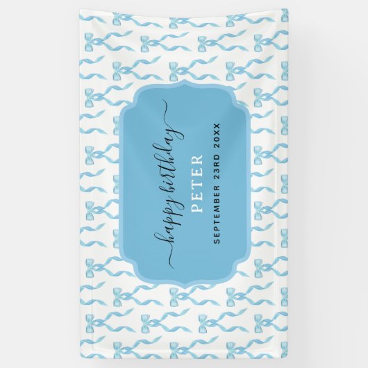Fancy Waterverf Blue Bow Verjaardag Spandoek (Verticaal)