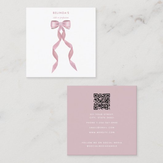 Fancy Waterverf Pink Bow QR Code Social Media Vierkante Visitekaartje (Voorkant / Achterkant)