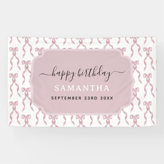 Fancy Waterverf Pink Bow verjaardagsfeestje Spandoek (Horizontaal)