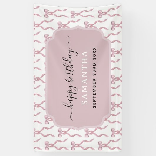 Fancy Waterverf Pink Bow verjaardagsfeestje Spandoek (Verticaal)