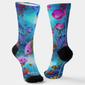 Fancy Waterverf Tropical Fish Crew Sokken (Gebogen)