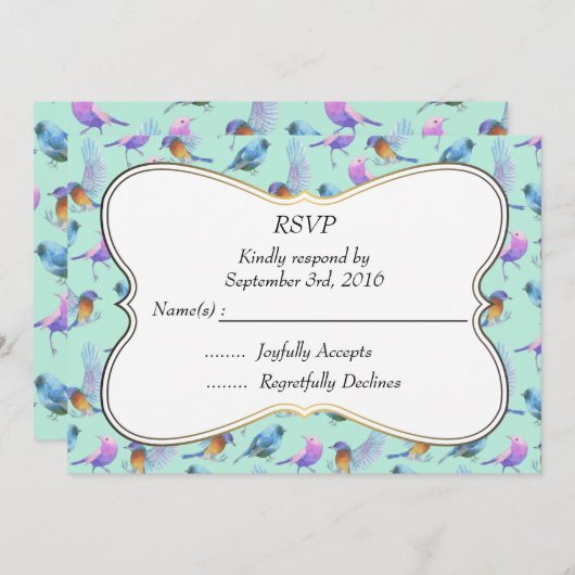 Fancy Waterverf vogels met Lijst bruiloft RSVP Kaart (Voorkant / Achterkant)