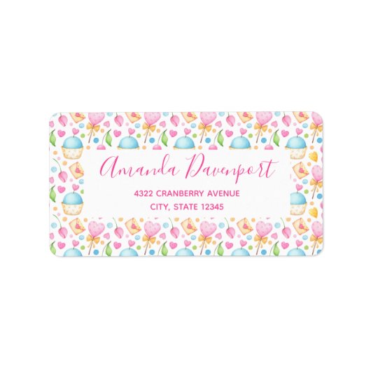 Fancy Waterverf voor hart en koeken Etiket (Voorkant)