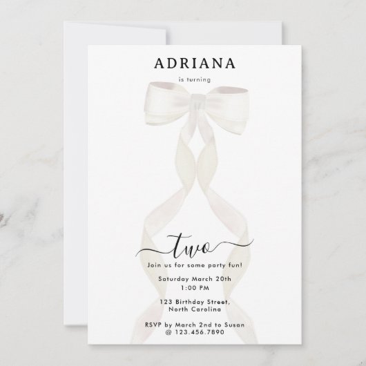 Fancy Waterverf White Bow Formal Birthday Kaart (Voorkant)