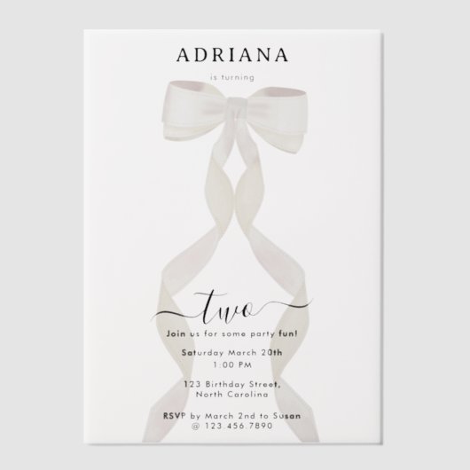 Fancy Waterverf White Bow Formal Birthday Vellum Uitnodigingen (Voorkant)