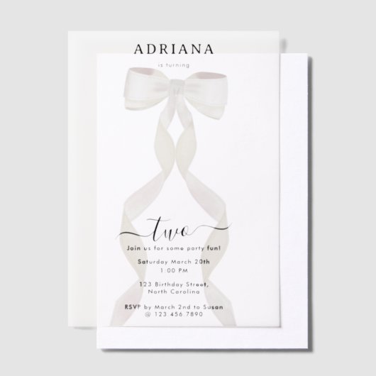 Fancy Waterverf White Bow Formal Birthday Vellum Uitnodigingen (Offset)