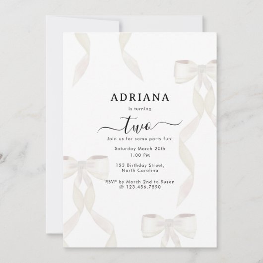 Fancy Waterverf White Bow Formal Kids Verjaardag Kaart (Voorkant)