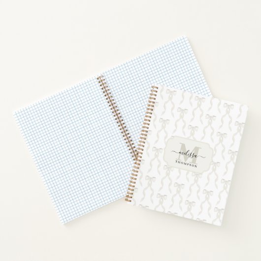 Fancy Waterverf White Bow Monogrammed Wedding Notitieboek (Binnen)