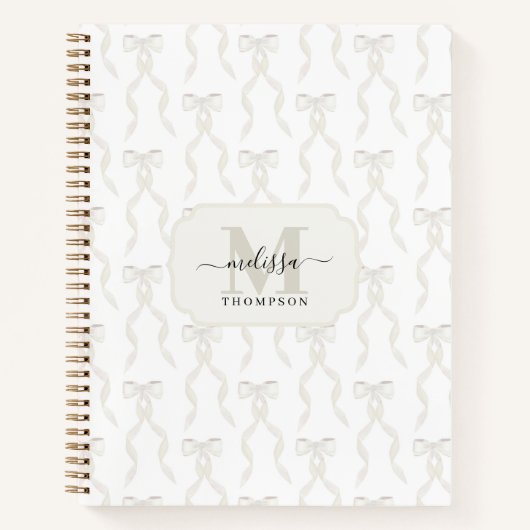 Fancy Waterverf White Bow Monogrammed Wedding Notitieboek (Voorkant)