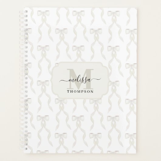 Fancy Waterverf White Bow Monogrammed Wedding Planner (Voorkant)