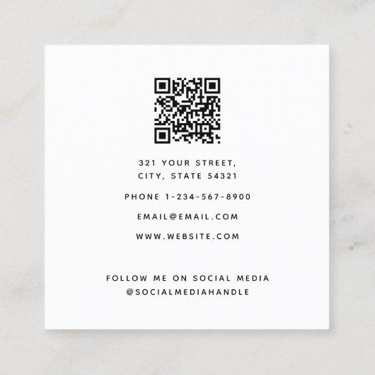 Fancy Waterverf White Bow QR Code Social Media Vierkante Visitekaartje (Achterkant)