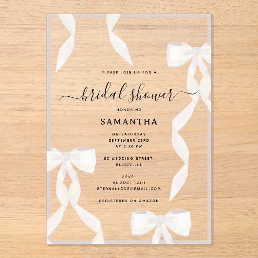 Fancy Waterverf witte boog formeel Vrijgezellenfee Acryl Uitnodigingen (Voorkant)