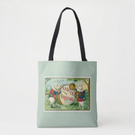 Fancy White Easter Bunnies Light Green Tote Bag