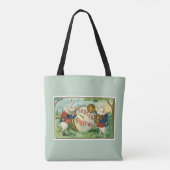 Fancy White Easter Bunnies Light Green Tote Bag (Achterkant)