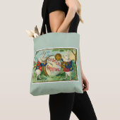 Fancy White Easter Bunnies Light Green Tote Bag (Dichtbij)