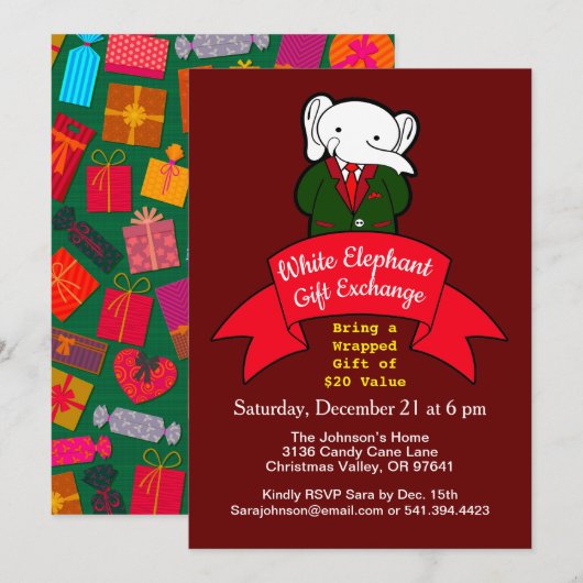 Fancy White Elephant-kerstcadeauuitwisseling Kaart (Voorkant / Achterkant)