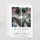 Fancy White Flourish Lace Effect 4 Photos Wedding  Save The Date (Voorkant)