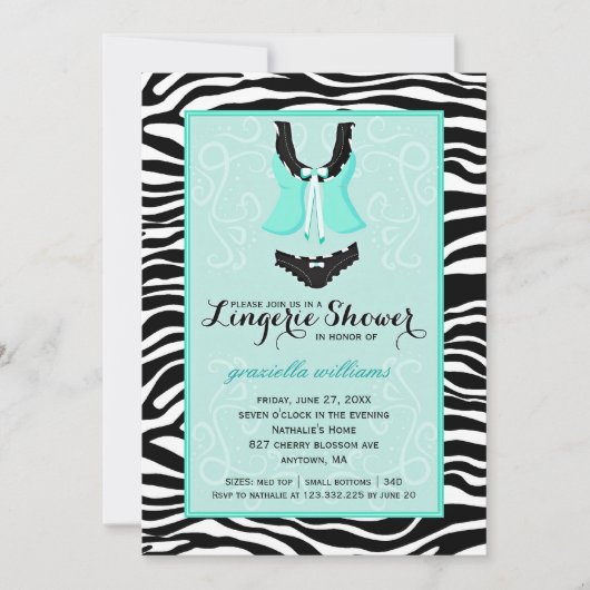 Fancy Wild Aqua Zebra Lingerie Shower Bachelorette Kaart (Voorkant)