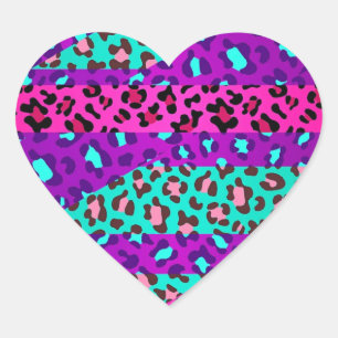 Fancy Wild Leopard Print Neon Roze Paarse Blauw Hart Sticker