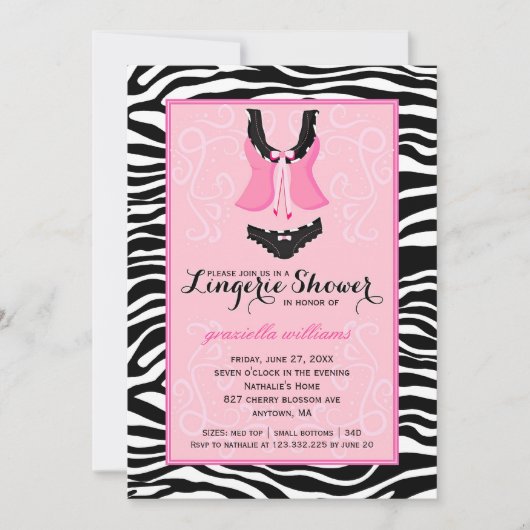 Fancy Wild Pink Zebra Lingerie Shower Bachelorette Kaart (Voorkant)