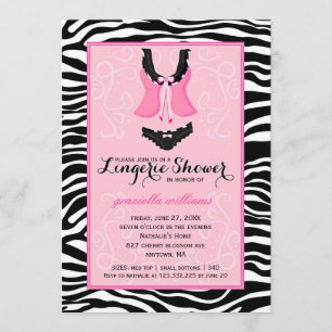 Fancy Wild Pink Zebra Lingerie Shower Bachelorette Kaart