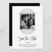 Fancy Wildflowers Black & White Photo Wedding Save The Date (Voorkant / Achterkant)