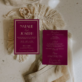 Fancy Wine Dusty Rose Old Money All In One Wedding Kaart