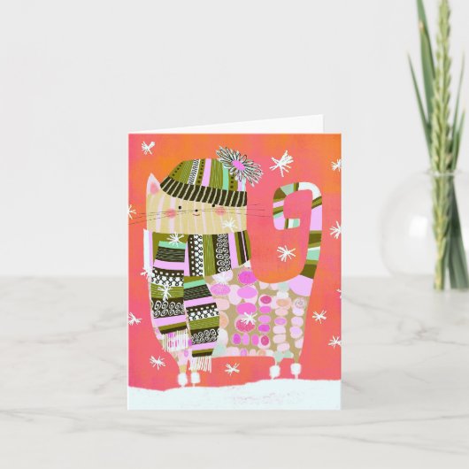 Fancy Winter Cat BLANK Wenskaart Bedankkaart (Voorkant)