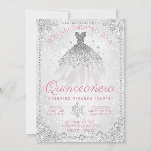 Fancy Winter Wonderland Sneeuwvlok Quinceanera Kaart (Voorkant)
