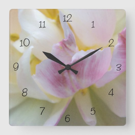 Fancy wit en roze tulp vierkante klok (Voorkant)