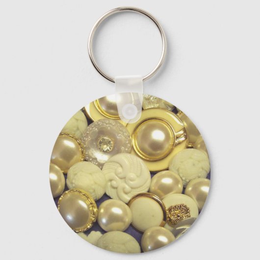 Fancy witte Button Collage Sleutelhanger (Voorkant)