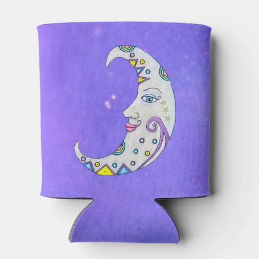 Fancy witte halve maan kleurrijke vormen Paarse Blikjeskoeler (Achterkant)