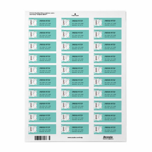 Fancy witte kat | turkoois etiket (Full Sheet)