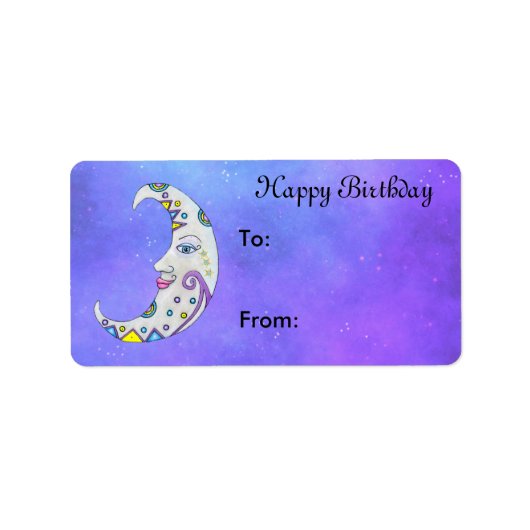 Fancy witte maan  gezicht Paarse lucht Etiket (Voorkant)