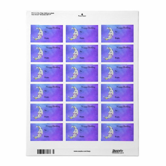 Fancy witte maan  gezicht Paarse lucht Etiket (Full Sheet)