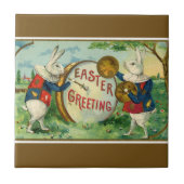 Fancy witte paasbundels donkerbruin tegeltje (Voorkant)