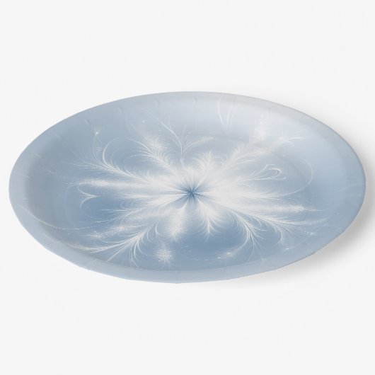 Fancy witte sneeuwvlok op blauw papieren bordje (Gekanteld)