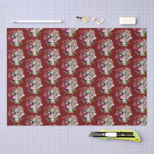 Fancy Wonderland White Rabbit on Red Tissuepapier (Craft)