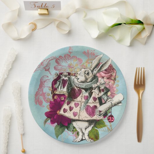 Fancy Wonderland White Rabbit Papieren Bordje (Huwelijk)