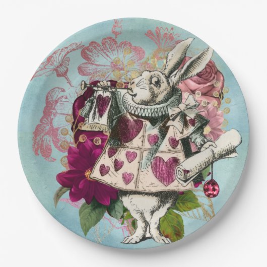 Fancy Wonderland White Rabbit Papieren Bordje (Voorkant)