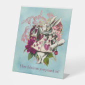 Fancy Wonderland White Rabbit Party Reclamebord Met Voetstuk (Voorkant)