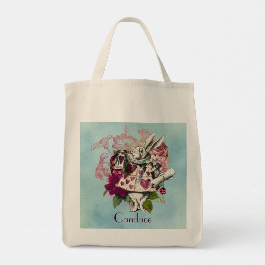 Fancy Wonderland White Rabbit Personalized Tote Bag (Achterkant)