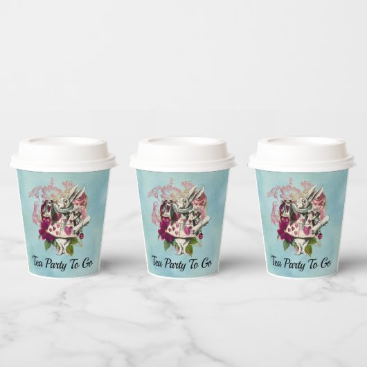 Fancy Wonderland White Rabbit Tea Party to Go Papieren Bekers (Multi)