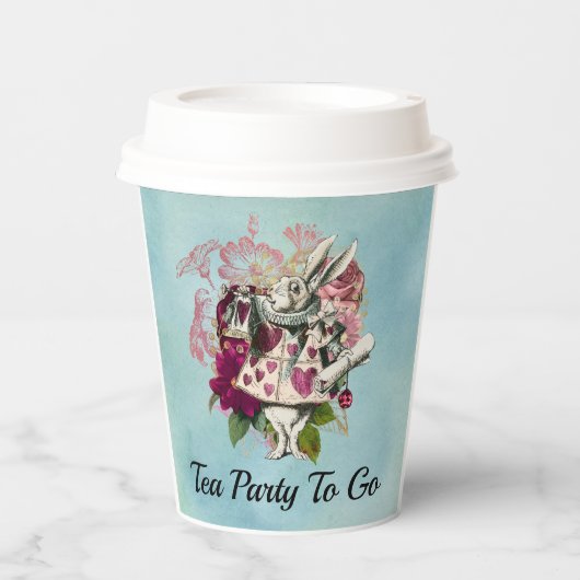 Fancy Wonderland White Rabbit Tea Party to Go Papieren Bekers (Voorkant)